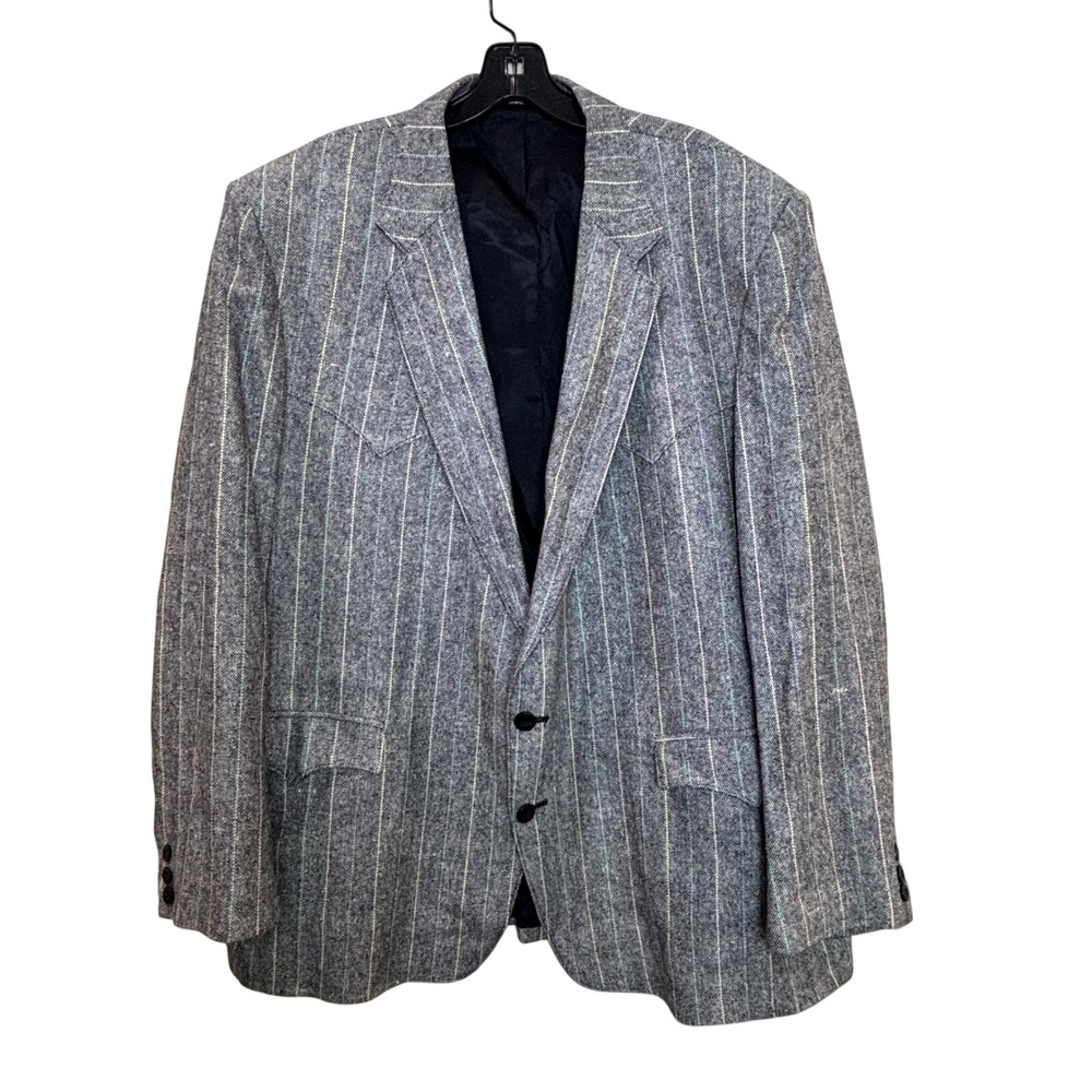 Circle S Western Blazer Mens 50R Grey Silk Cotton Multi Color Pinstripe USA